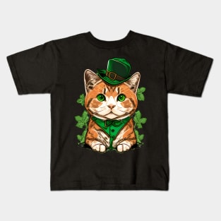 Gentleman Cat Ready For St. Patrick's Day Cat Lover Kids T-Shirt